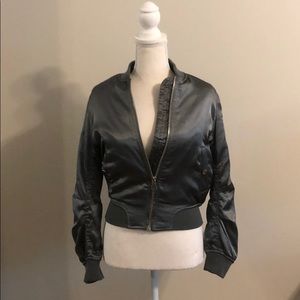 Metallic grey bomber jacket